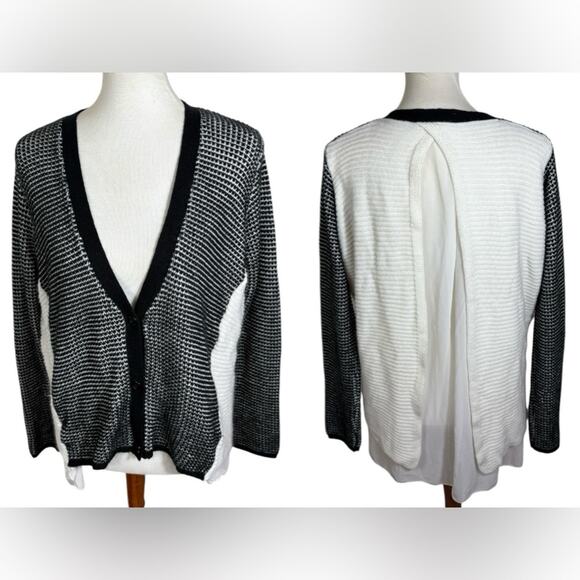 Finn & clover V-Neck Knit Sweater with Chiffon Peek-a-boo Back Size L - Picture 1 of 8